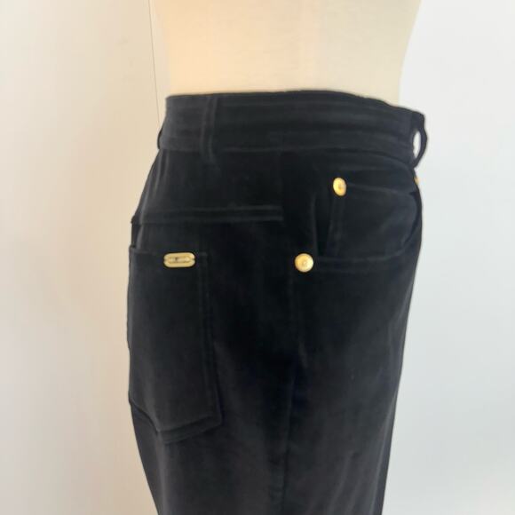 St. John Velvet High Rise Straight Leg Pants Black Cotton-Blend | Size 12 - Picture 5 of 12